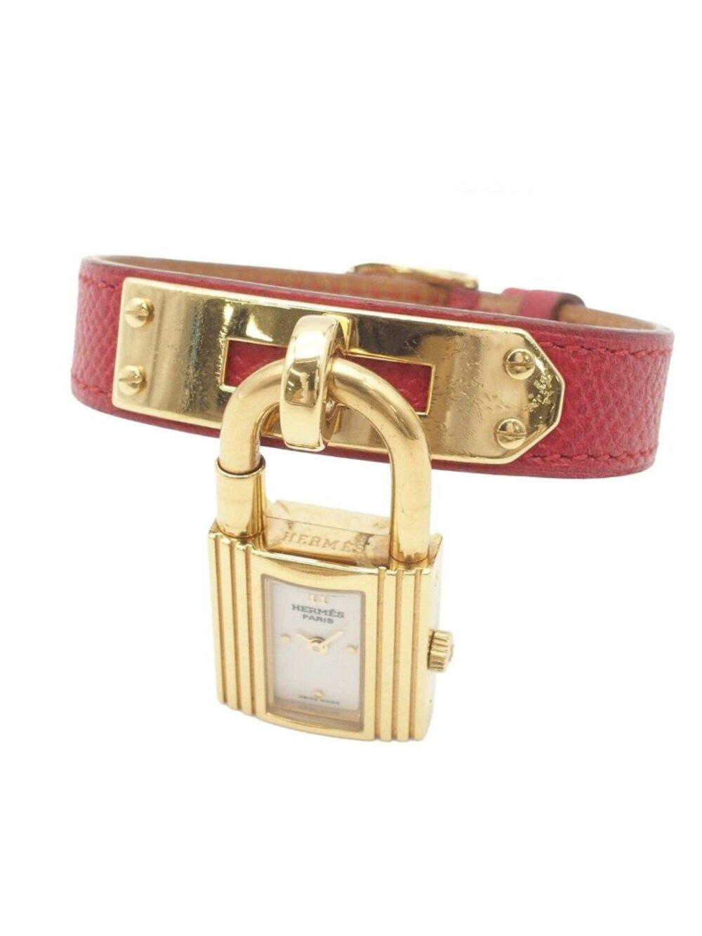 Hermes Kelly Watch Vintage White Gold Red SS Courchevel Quartz